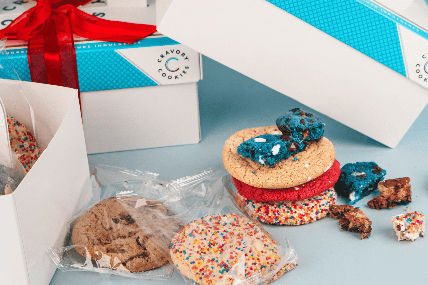 Cookies Stacked on Background with Gift Boxes