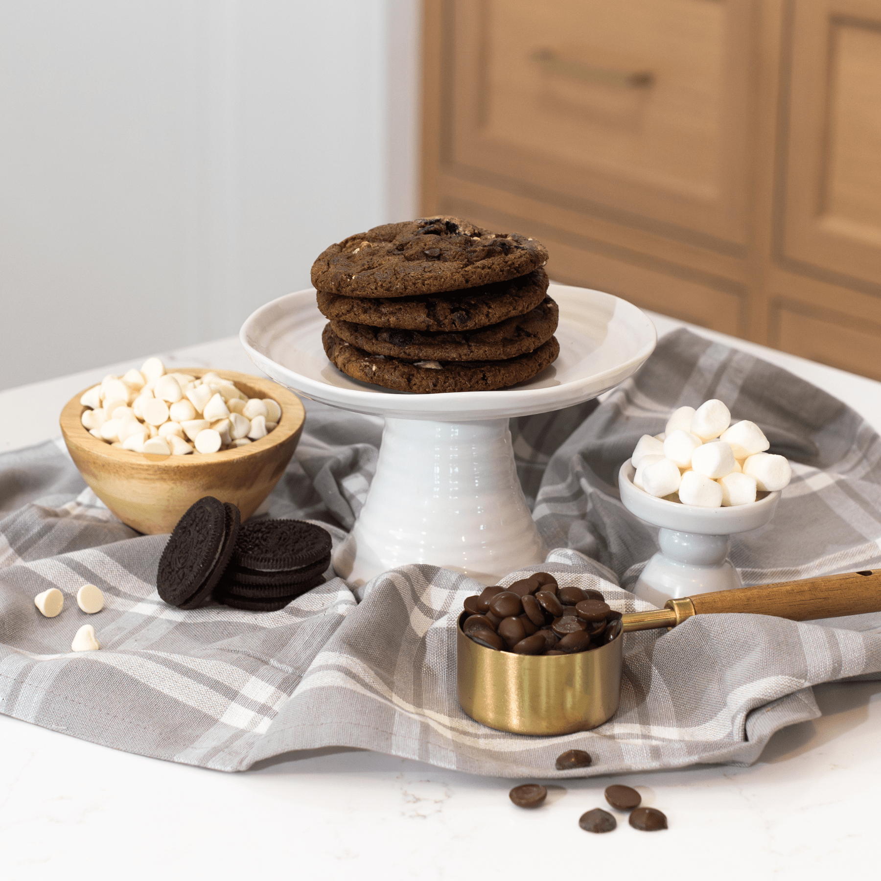 Cookies 'n  Cream Milkshake Cookies stacked on tray