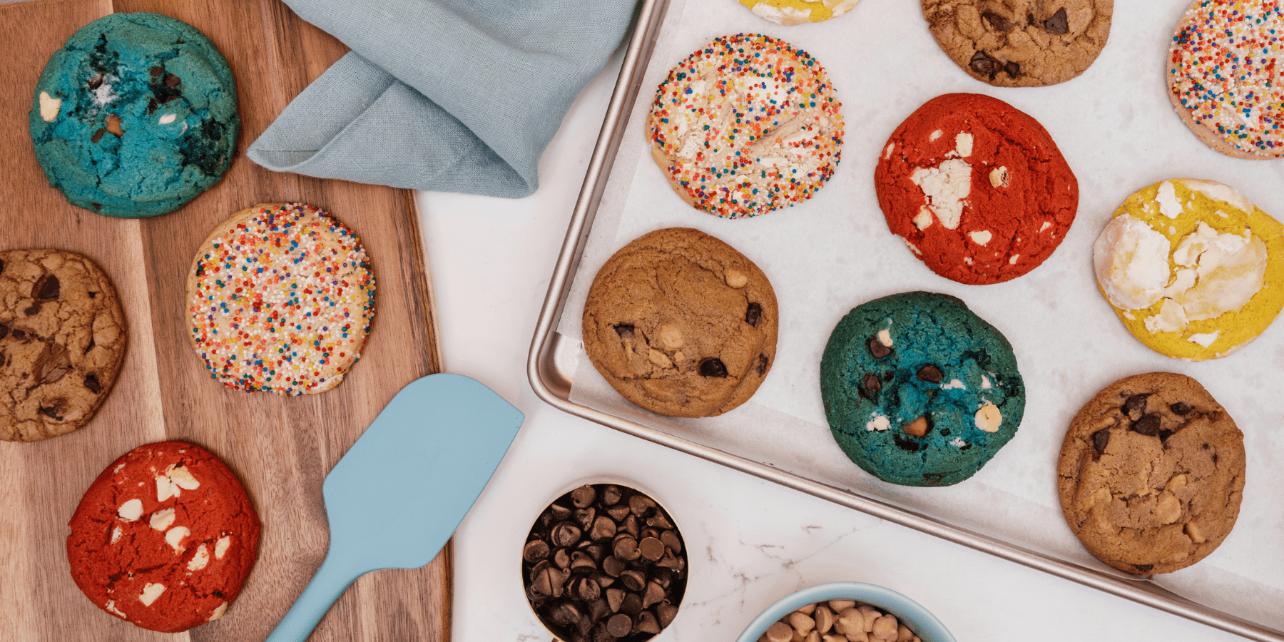 Assorted cookies on baking sheet