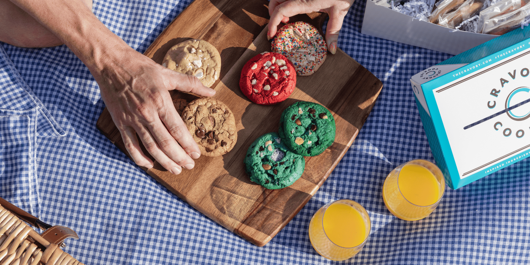 Assorted cookies on wooden tray