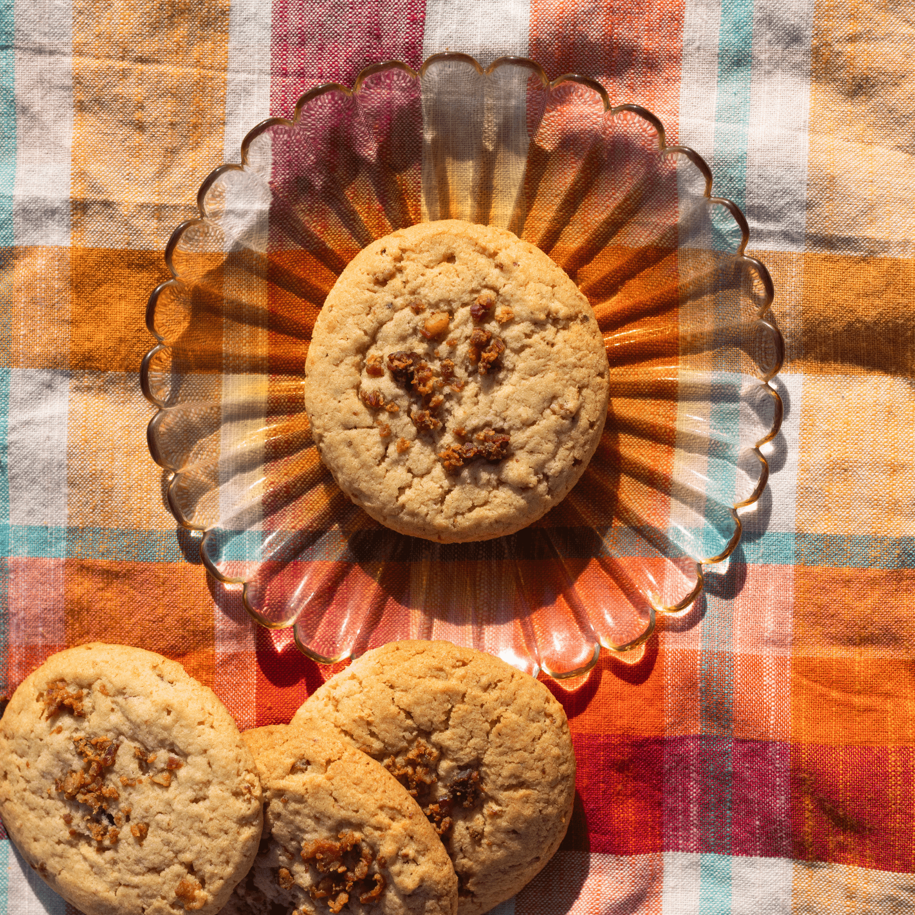 Pancakes And Bacon Cookies in flatlay