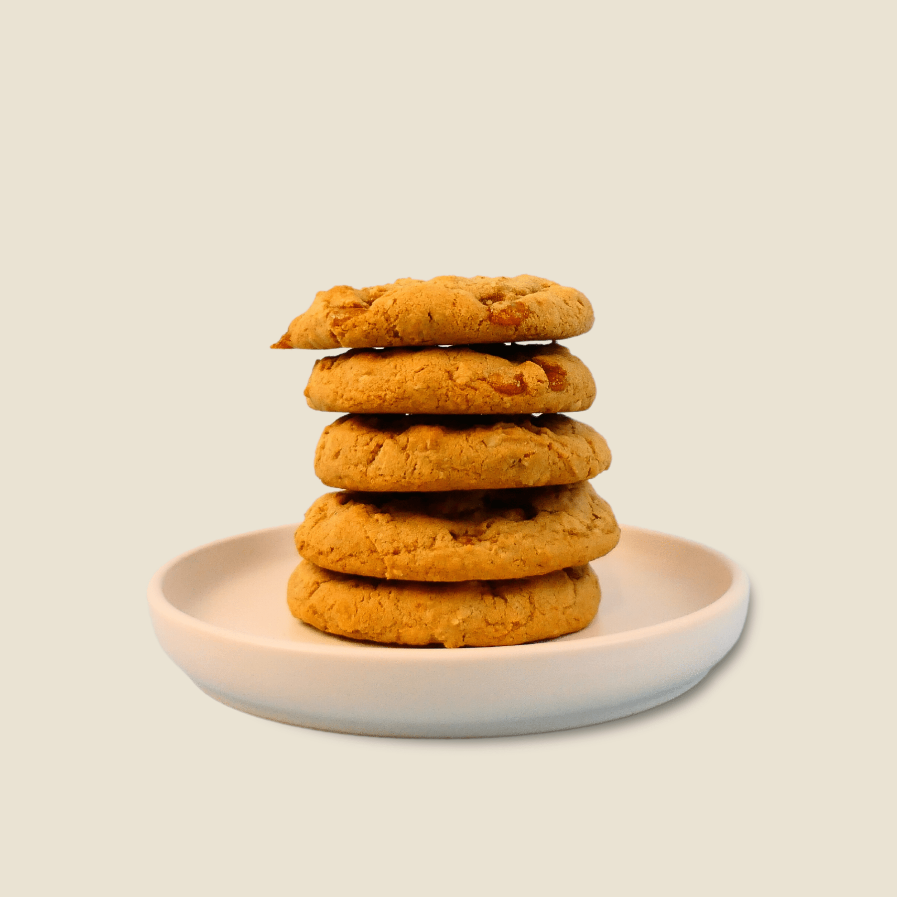 stack of 5 spiced caramel oatmeal cookies