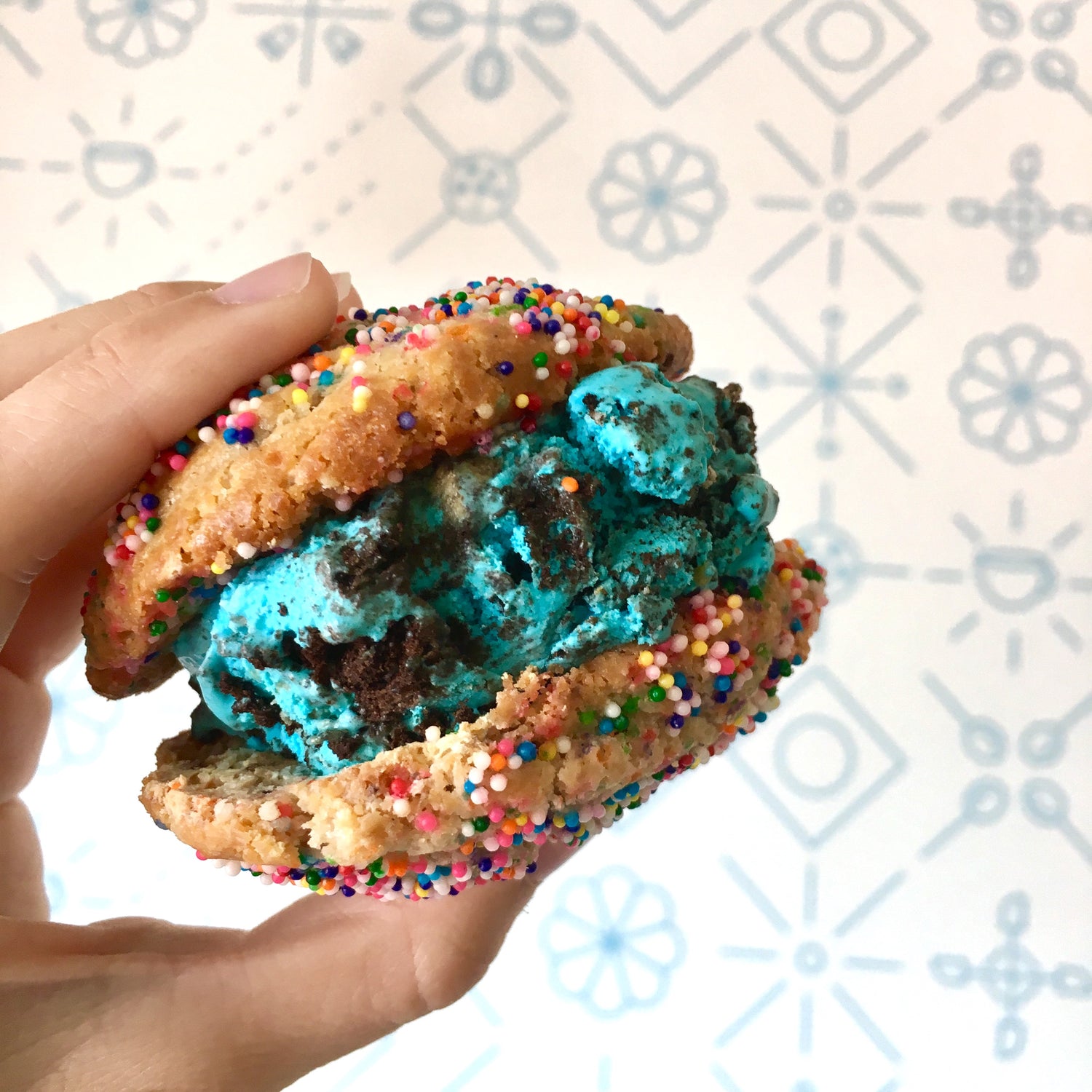 Birthday Cake Cookie with Cookie Monster Ice Cream Sandwich