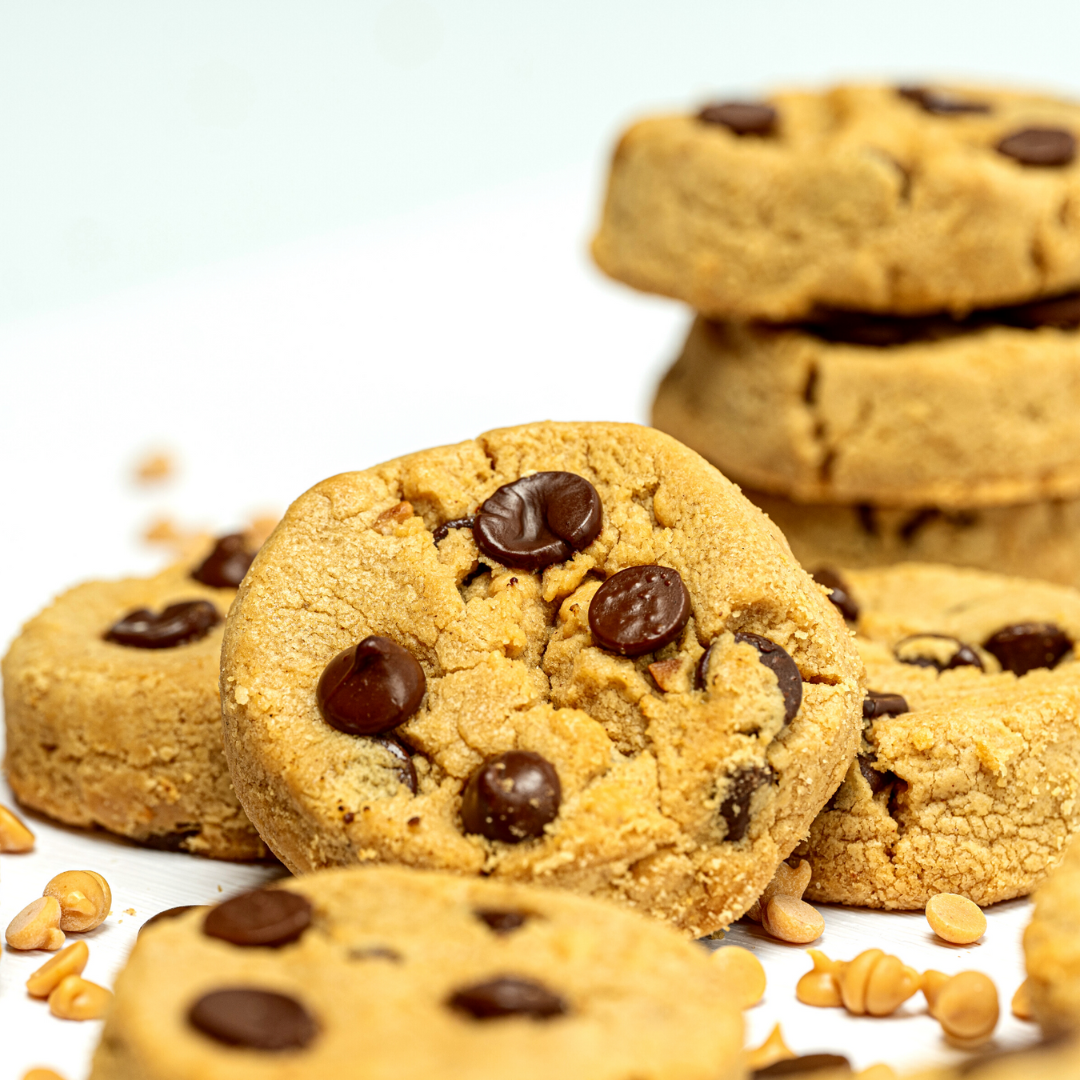 Stacks of chocolate chip cookies