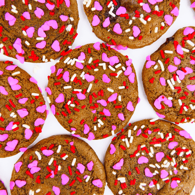 Chocolate Strawberry Choco-Berry Cookies - Valentine's Sprinkles Flatlay