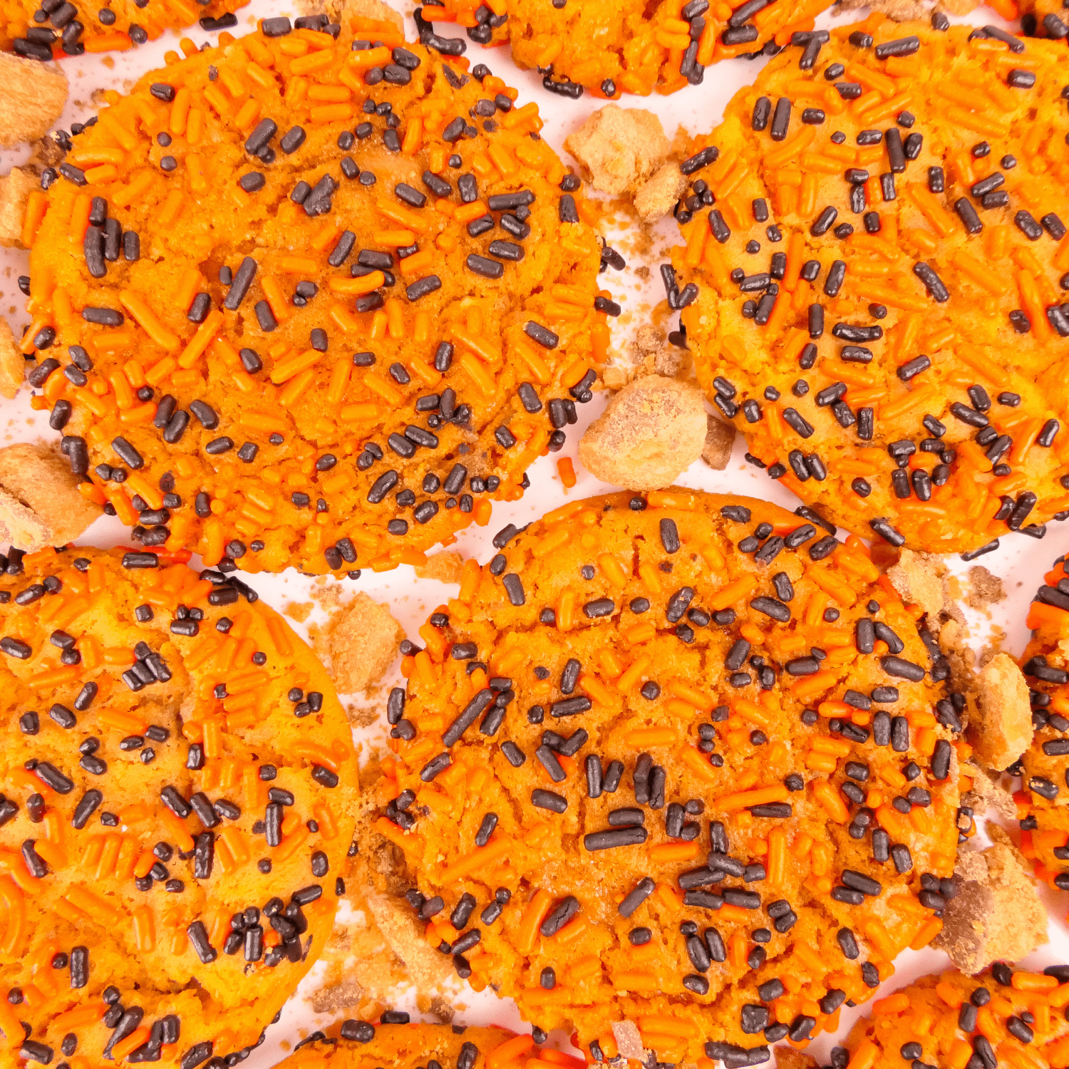 Jack o lantern cooking - orange cookies with brown sprinkles
