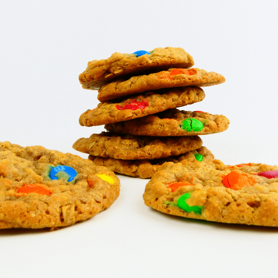 Oatmeal M&M Cookies stacked