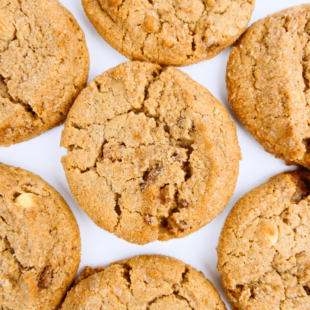 Pecan Cinnamon Roll Cookies in flatlay